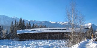 River ice jam monitoring improves forecasting and response times Kicking Horse pedestrian bridge ice jam 2014